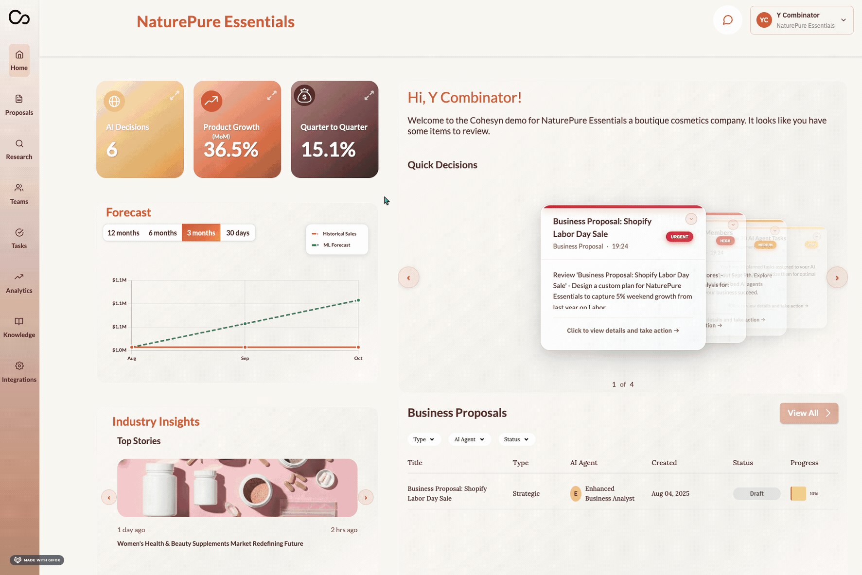 Cohesyn Homepage Demo - AI Team Collaboration Interface